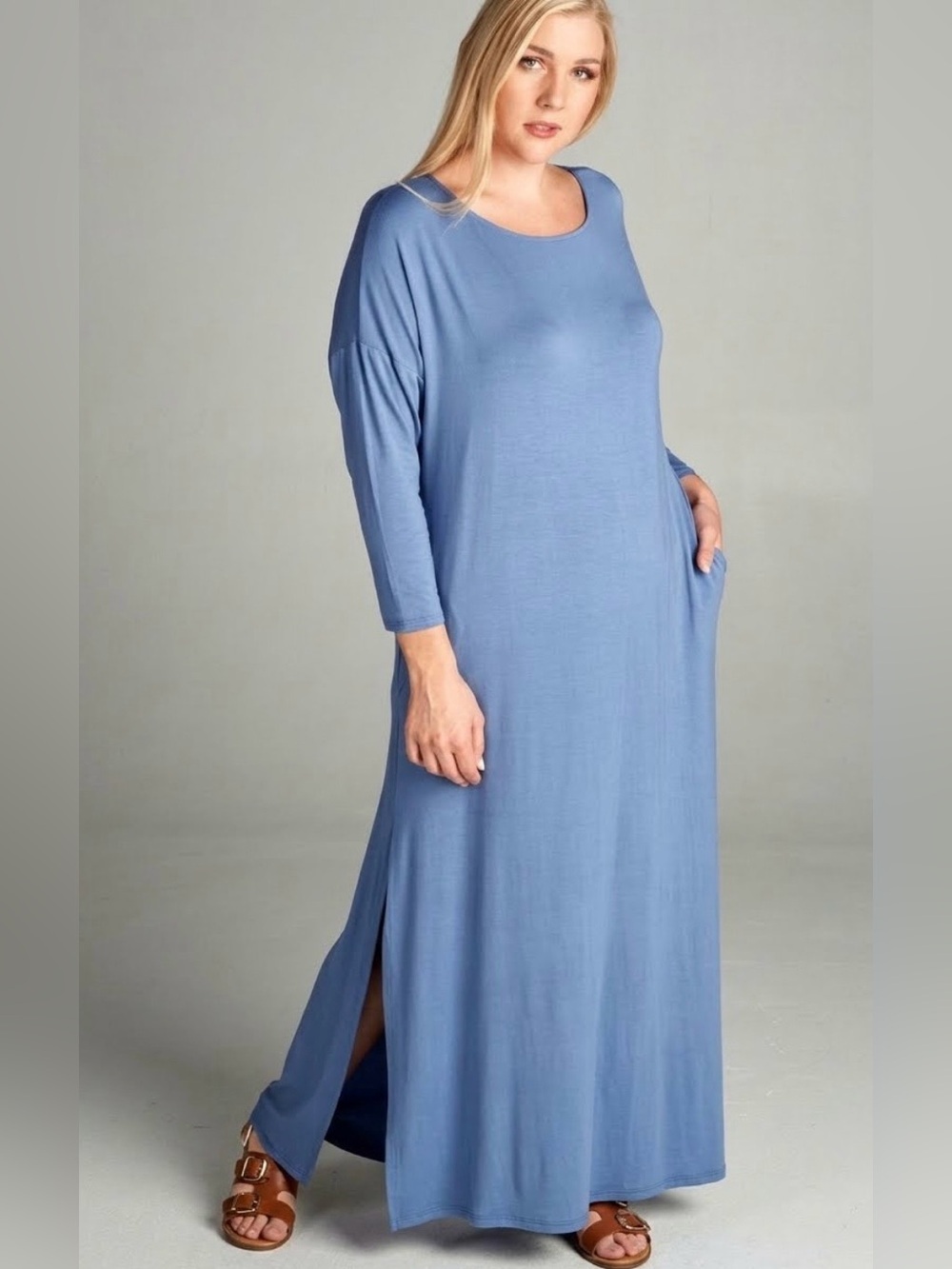 New!Plus Size Heavy Rayon Oversize Dress Side Slit Side Pocket Size 1X 2X 3X